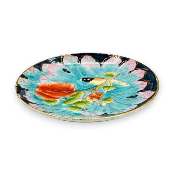 Vintage Chinese Hand Painted Bird on a Branch Trinket Dish / Gold Highlights - Picture 5 of 10
